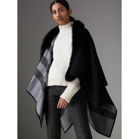 burberry personalised poncho|Burberry fur trimmed poncho.